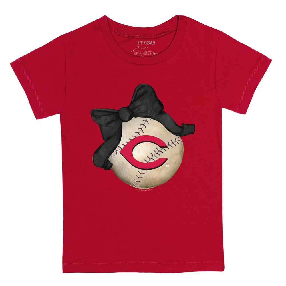 Cincinnati Reds Tiny Turnip Youth Baseball Bow T-Shirt - MLB T-shirts