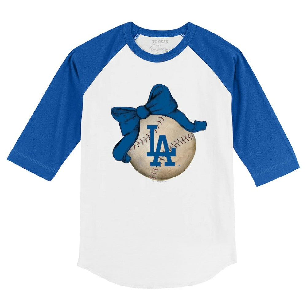 Los Angeles Dodgers Tiny Turnip Youth Baseball Bow 3/4-Sleeve Raglan T-Shirt - MLB T-shirts