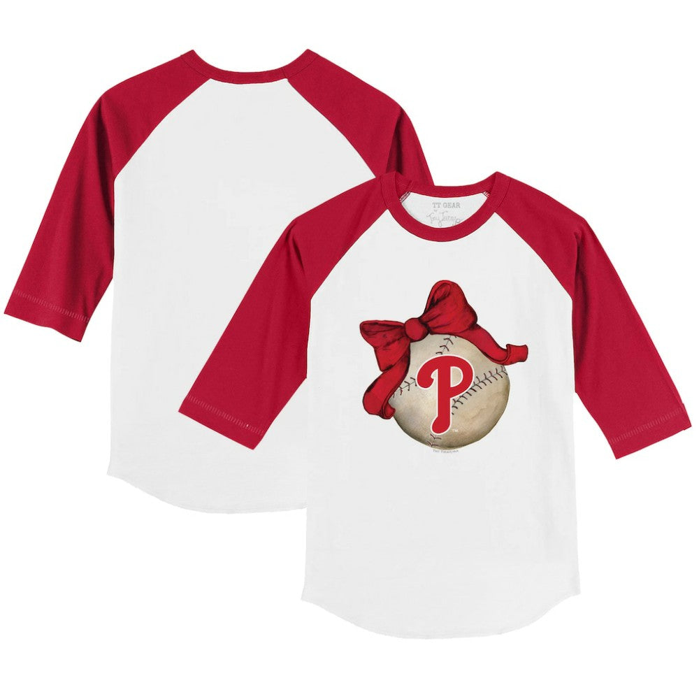 Philadelphia Phillies Tiny Turnip Youth Baseball Bow 3/4-Sleeve Raglan T-Shirt - MLB T-shirts