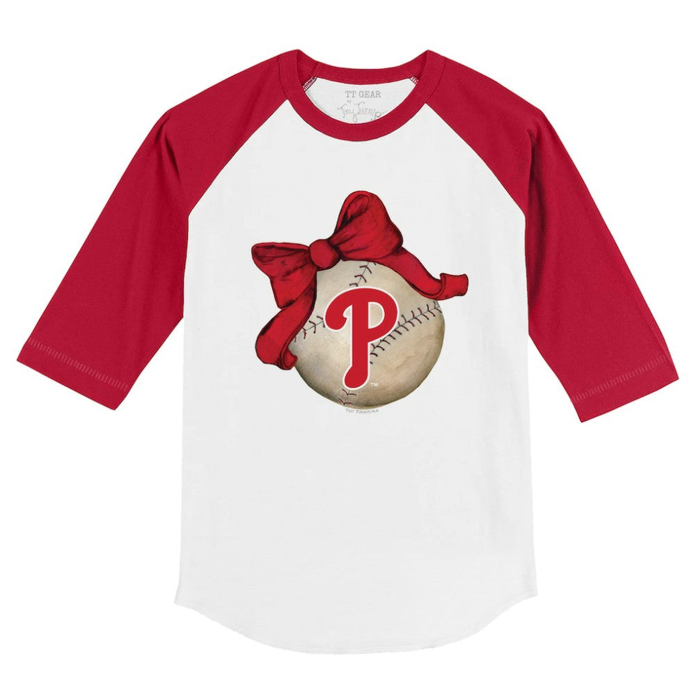 Philadelphia Phillies Tiny Turnip Youth Baseball Bow 3/4-Sleeve Raglan T-Shirt - MLB T-shirts