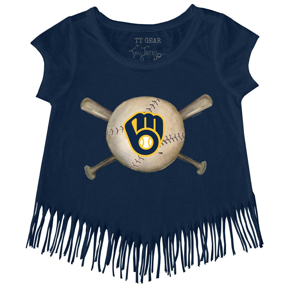 Milwaukee Brewers Tiny Turnip Girls Youth Baseball Cross Bats Fringe T-Shirt - MLB T-shirts