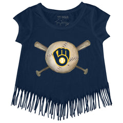 Milwaukee Brewers Tiny Turnip Girls Youth Baseball Cross Bats Fringe T-Shirt - MLB T-shirts
