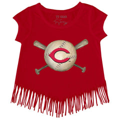 Cincinnati Reds Tiny Turnip Girls Youth Baseball Cross Bats Fringe T-Shirt - MLB T-shirts