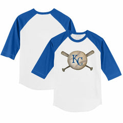Kansas City Royals Tiny Turnip Youth Baseball Cross Bats 3/4-Sleeve Raglan T-Shirt - MLB T-shirts
