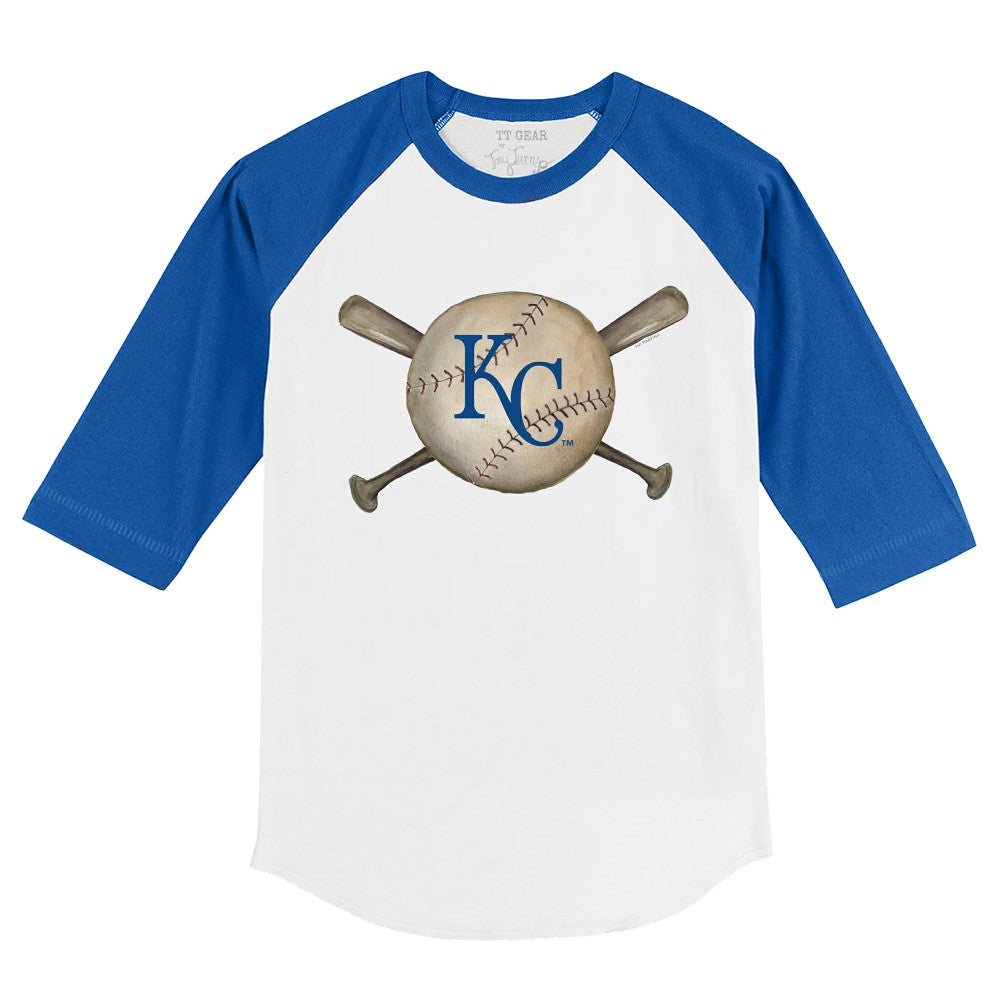Kansas City Royals Tiny Turnip Youth Baseball Cross Bats 3/4-Sleeve Raglan T-Shirt - MLB T-shirts
