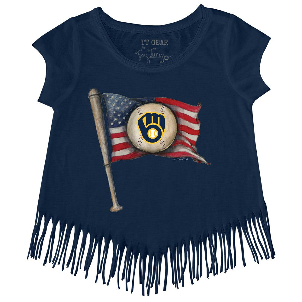 Milwaukee Brewers Tiny Turnip Girls Youth Baseball Flag Fringe T-Shirt - MLB T-shirts