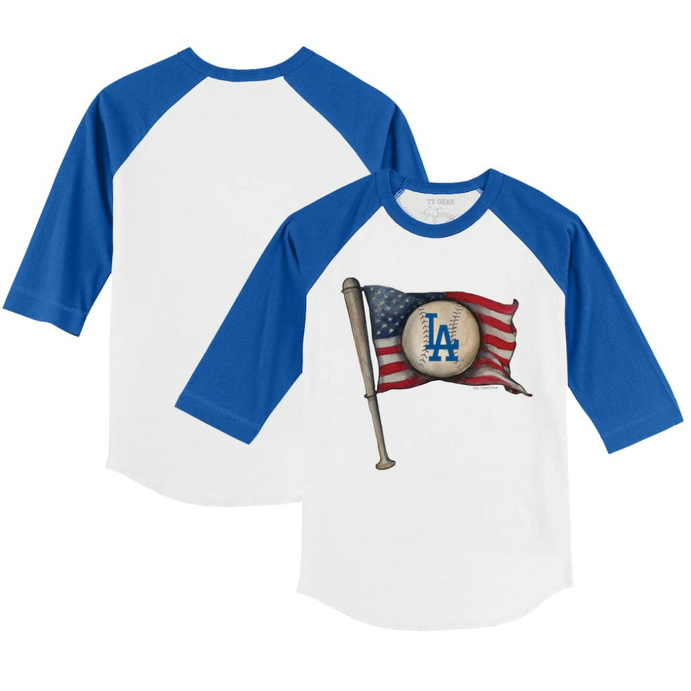 Los Angeles Dodgers Tiny Turnip Youth Baseball Flag 3/4-Sleeve Raglan T-Shirt - MLB T-shirts