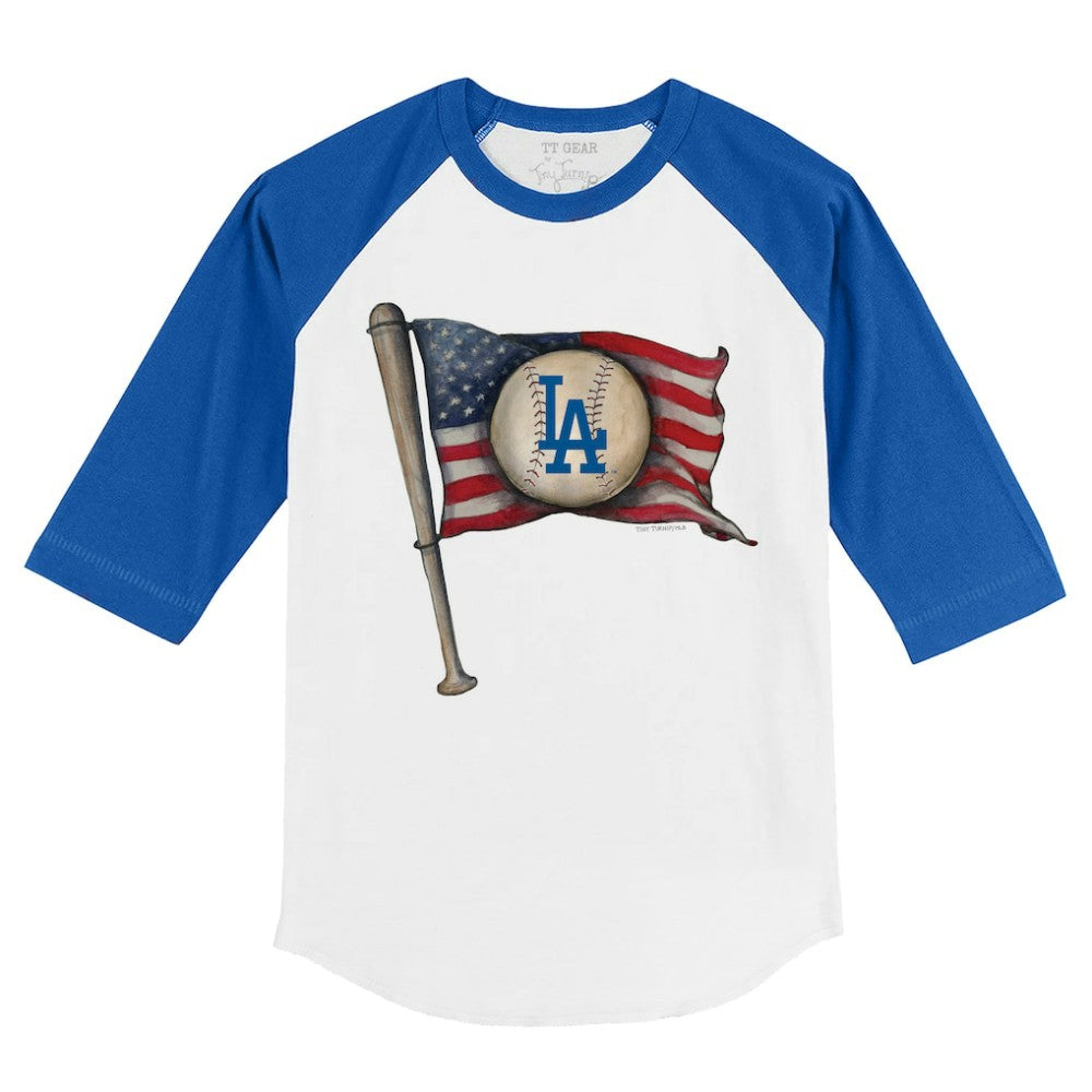 Los Angeles Dodgers Tiny Turnip Youth Baseball Flag 3/4-Sleeve Raglan T-Shirt - MLB T-shirts