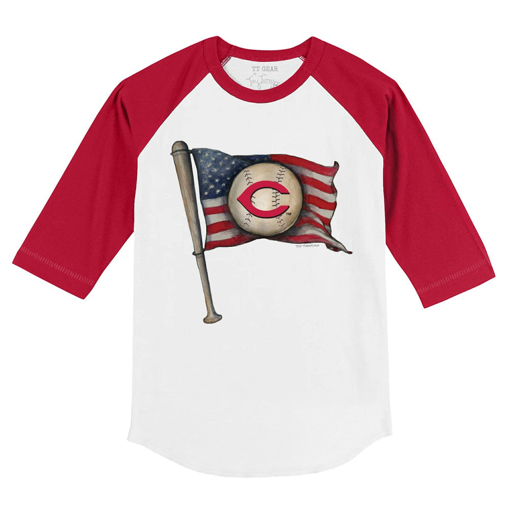 Cincinnati Reds Tiny Turnip Youth Baseball Flag 3/4-Sleeve Raglan T-Shirt - MLB T-shirts
