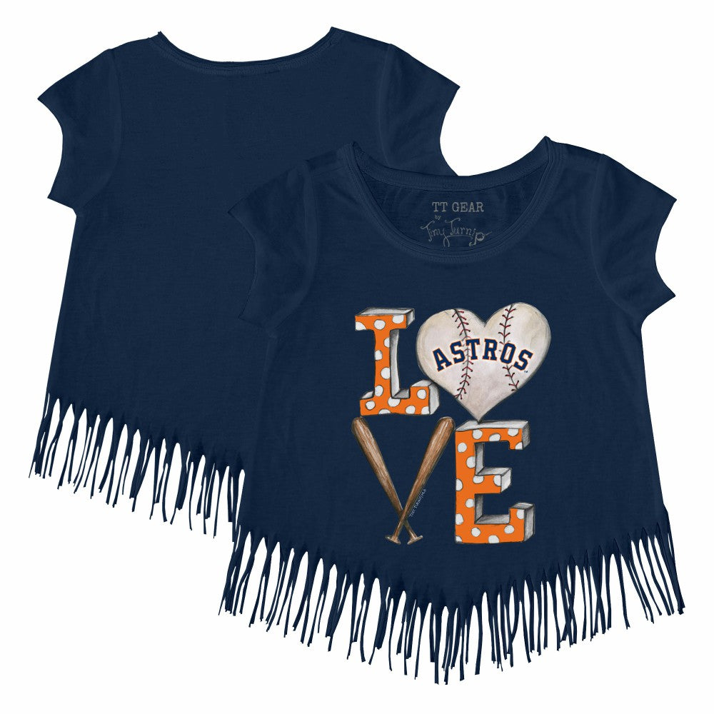 Houston Astros Tiny Turnip Girls Youth Baseball Love Fringe T-Shirt - MLB T-shirts
