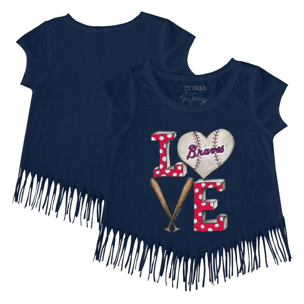 Atlanta Braves Tiny Turnip Girls Youth Baseball Love Fringe T-Shirt - MLB T-shirts