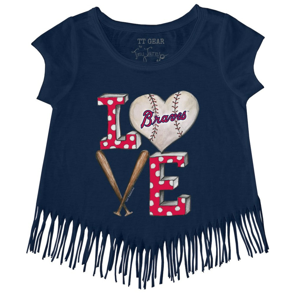 Atlanta Braves Tiny Turnip Girls Youth Baseball Love Fringe T-Shirt - MLB T-shirts