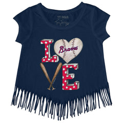 Atlanta Braves Tiny Turnip Girls Youth Baseball Love Fringe T-Shirt - MLB T-shirts