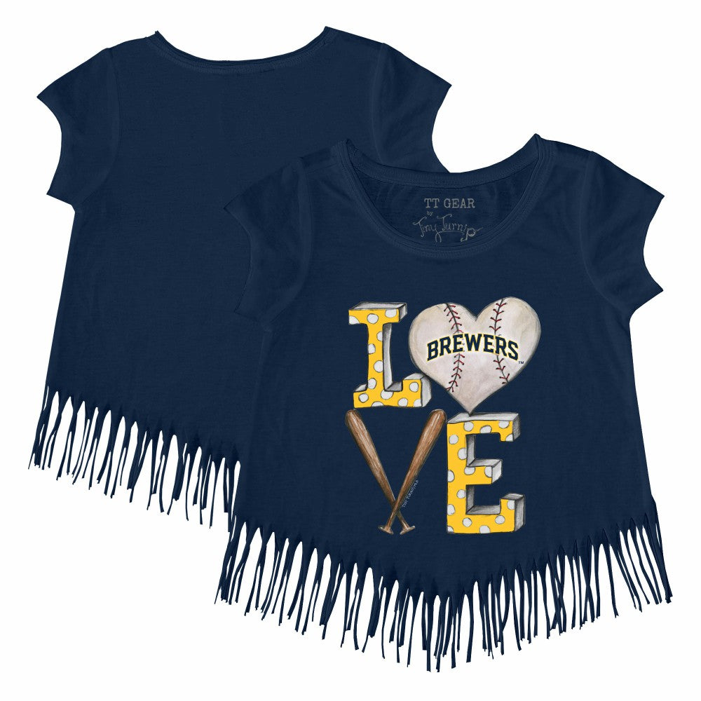 Milwaukee Brewers Tiny Turnip Girls Youth Baseball Love Fringe T-Shirt - MLB T-shirts