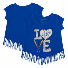 Los Angeles Dodgers Tiny Turnip Girls Youth Baseball Love Fringe T-Shirt - MLB T-shirts