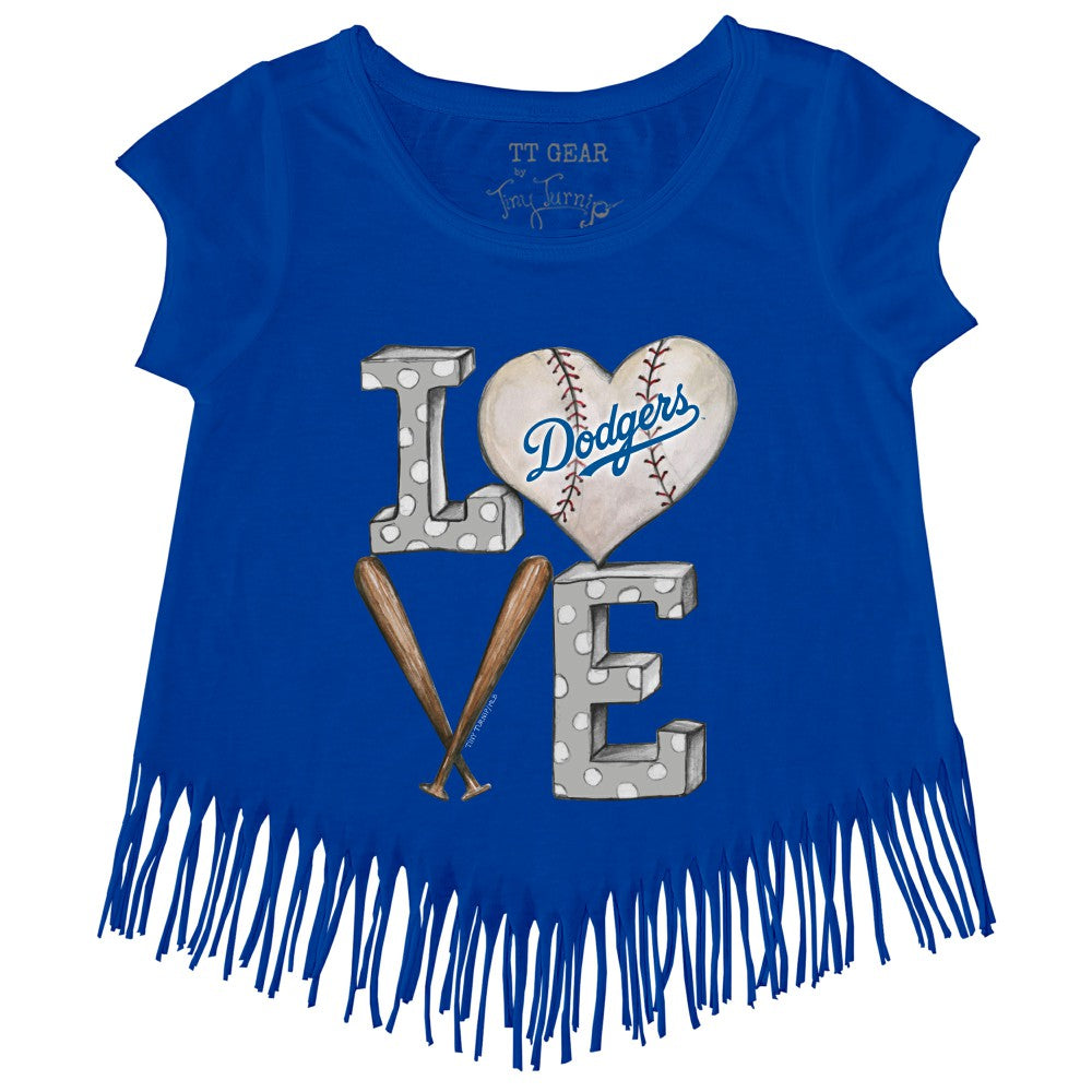 Los Angeles Dodgers Tiny Turnip Girls Youth Baseball Love Fringe T-Shirt - MLB T-shirts