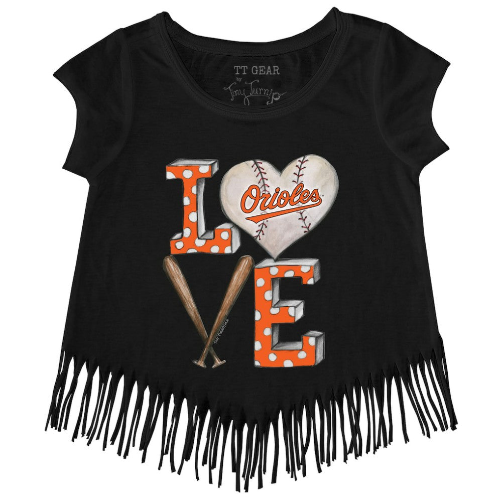 Baltimore Orioles Tiny Turnip Girls Youth Baseball Love Fringe T-Shirt - MLB T-shirts