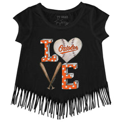 Baltimore Orioles Tiny Turnip Girls Youth Baseball Love Fringe T-Shirt - MLB T-shirts
