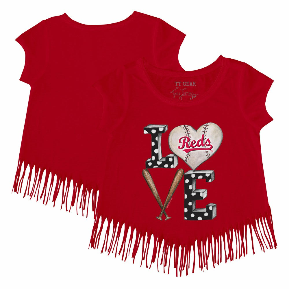Cincinnati Reds Tiny Turnip Girls Youth Baseball Love Fringe T-Shirt - MLB T-shirts