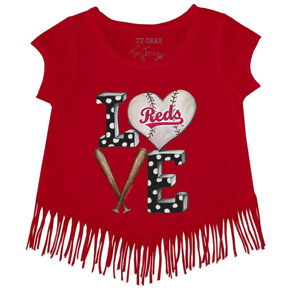 Cincinnati Reds Tiny Turnip Girls Youth Baseball Love Fringe T-Shirt - MLB T-shirts