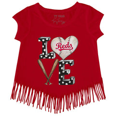 Cincinnati Reds Tiny Turnip Girls Youth Baseball Love Fringe T-Shirt - MLB T-shirts