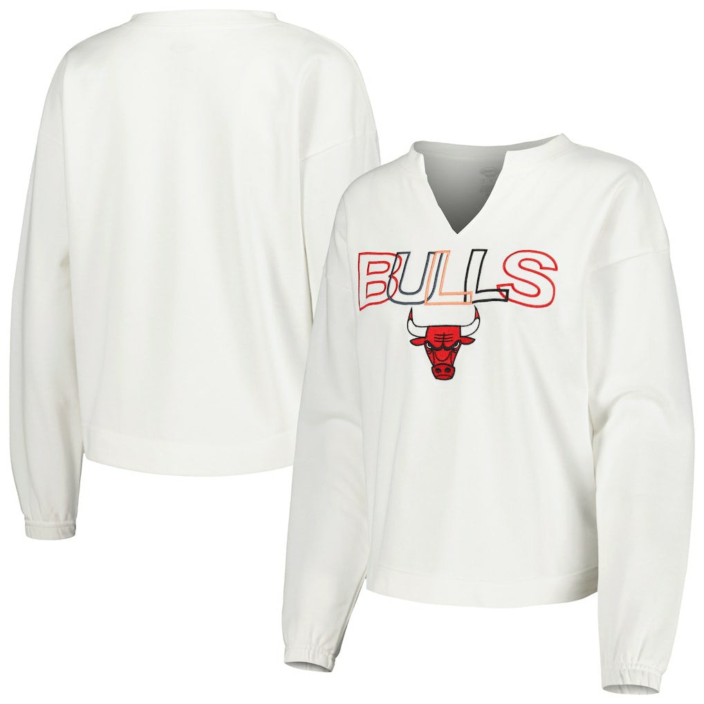 White Chicago Bulls Concepts Sport Women's Sunray Notch Neck Long Sleeve Top sale | NBA