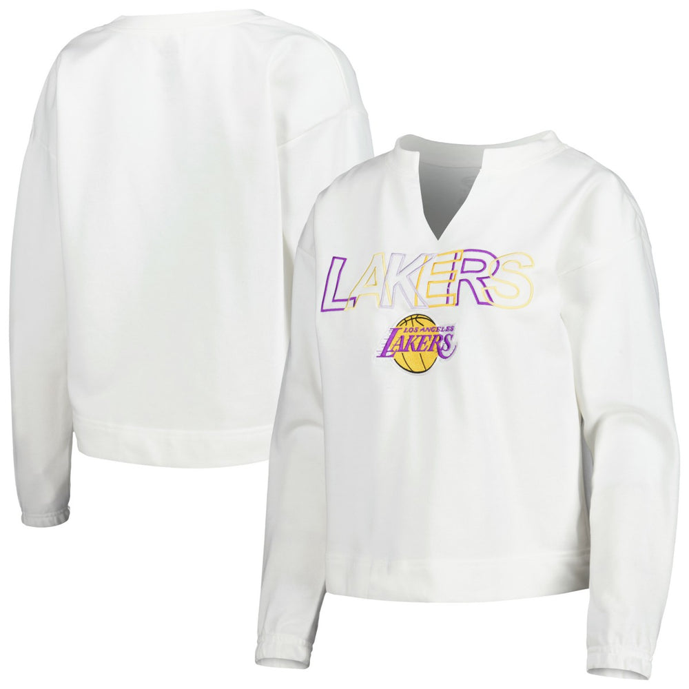 White Los Angeles Lakers Concepts Sport Women's Sunray Notch Neck Long Sleeve Top | NBA