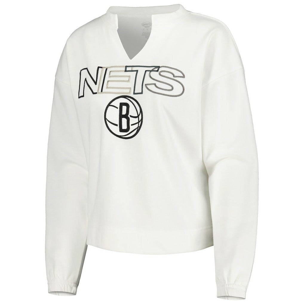 White Brooklyn Nets Concepts Sport Women's Sunray Notch Neck Long Sleeve Top | NBA