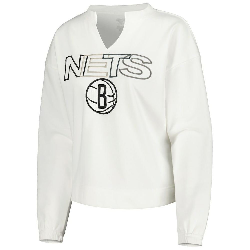 White Brooklyn Nets Concepts Sport Women's Sunray Notch Neck Long Sleeve Top | NBA