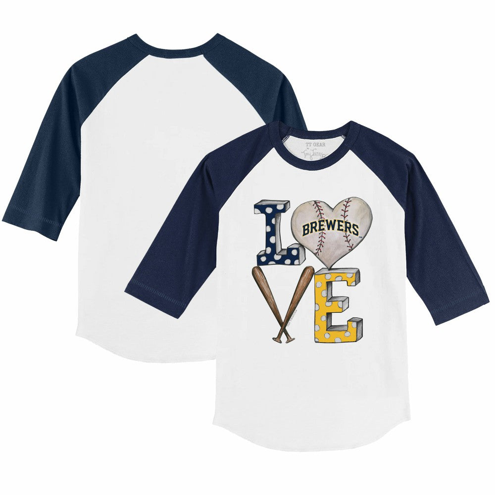 Milwaukee Brewers Tiny Turnip Youth Baseball Love 3/4-Sleeve Raglan T-Shirt - MLB T-shirts