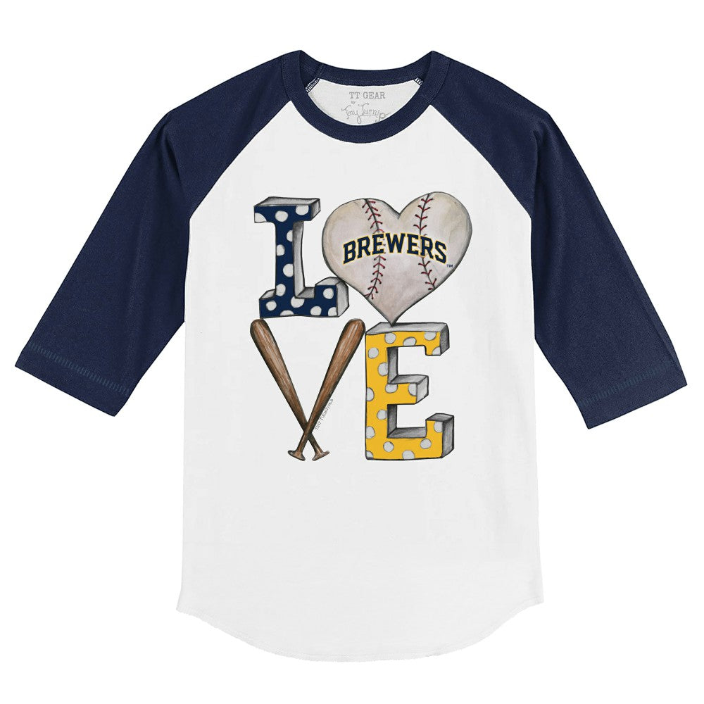 Milwaukee Brewers Tiny Turnip Youth Baseball Love 3/4-Sleeve Raglan T-Shirt - MLB T-shirts