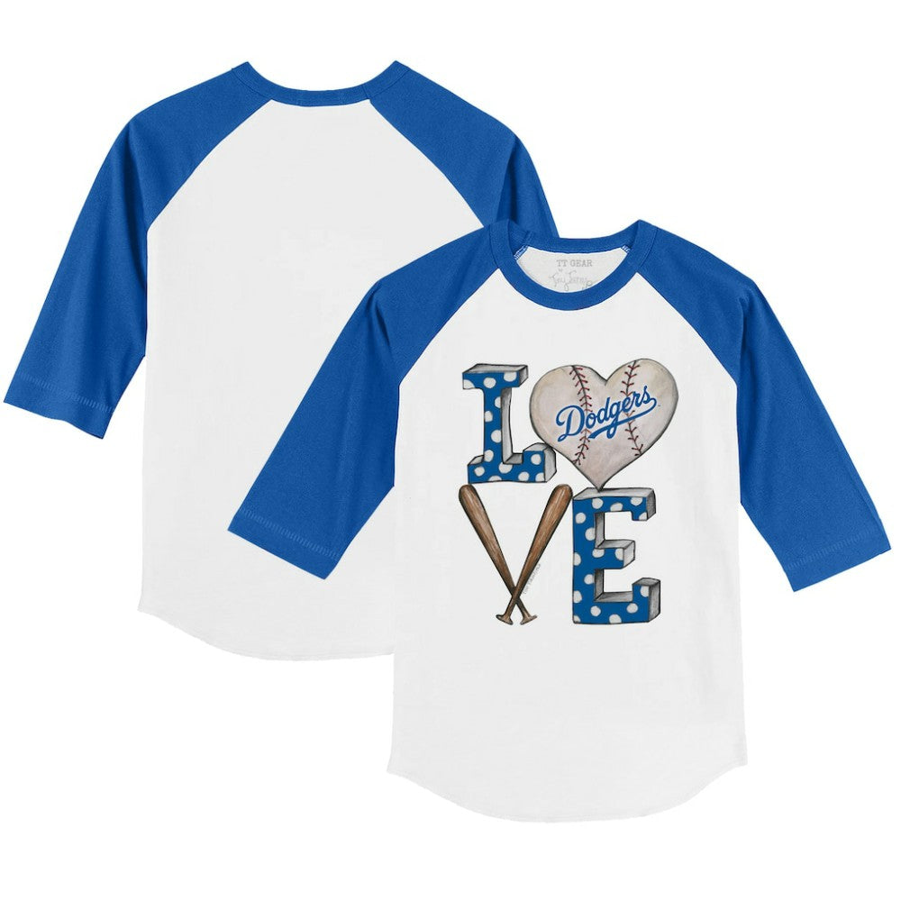 Los Angeles Dodgers Tiny Turnip Youth Baseball Love 3/4-Sleeve Raglan T-Shirt - MLB T-shirts