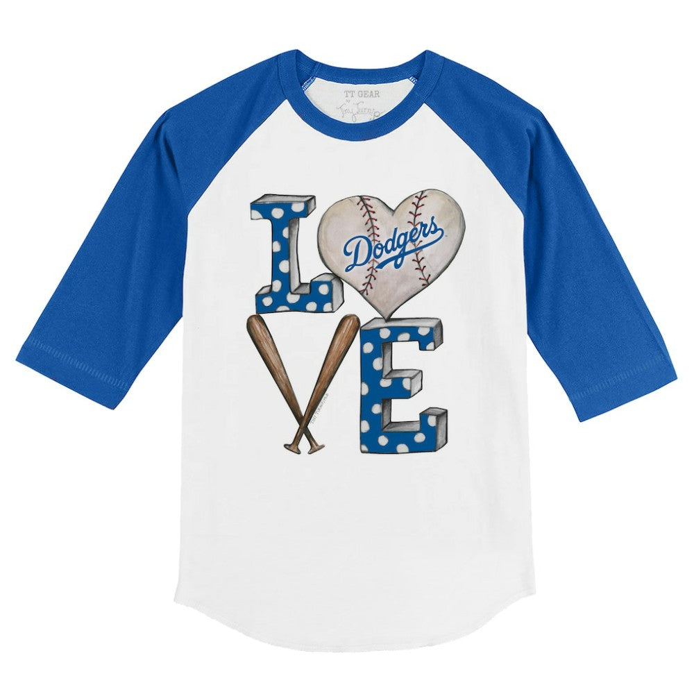 Los Angeles Dodgers Tiny Turnip Youth Baseball Love 3/4-Sleeve Raglan T-Shirt - MLB T-shirts