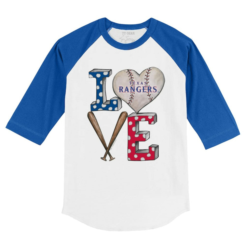 Texas Rangers Tiny Turnip Youth Baseball Love 3/4-Sleeve Raglan T-Shirt - MLB T-shirts