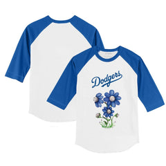 Los Angeles Dodgers Tiny Turnip Youth Blooming Baseballs 3/4-Sleeve Raglan T-Shirt - MLB T-shirts