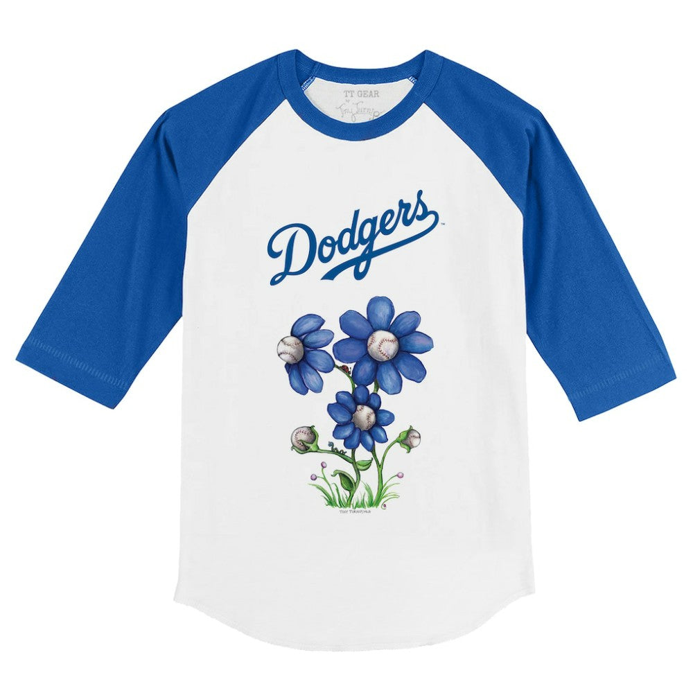 Los Angeles Dodgers Tiny Turnip Youth Blooming Baseballs 3/4-Sleeve Raglan T-Shirt - MLB T-shirts