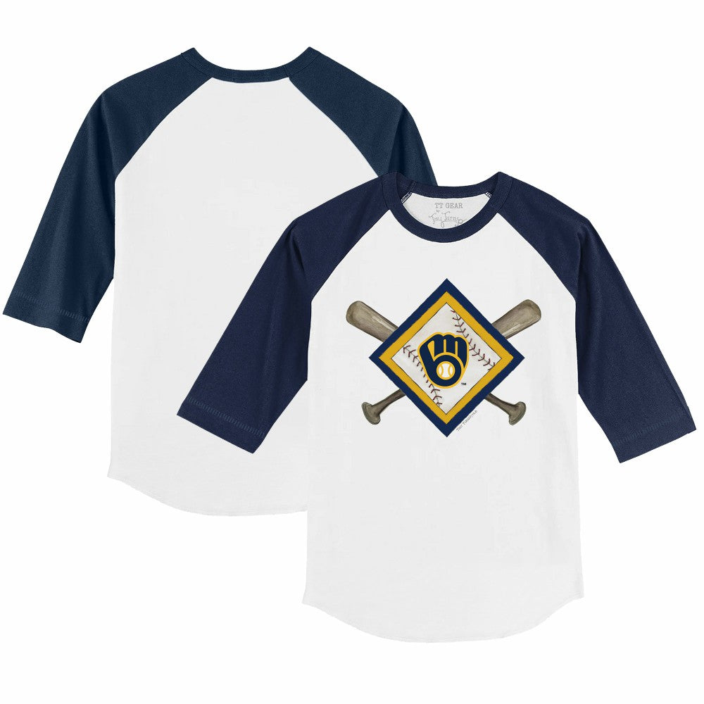 Milwaukee Brewers Tiny Turnip Youth Diamond Cross Bats 3/4-Sleeve Raglan T-Shirt - MLB T-shirts