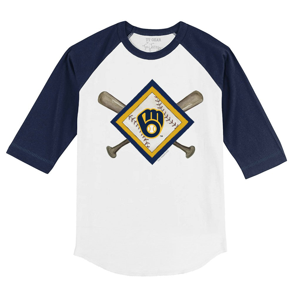Milwaukee Brewers Tiny Turnip Youth Diamond Cross Bats 3/4-Sleeve Raglan T-Shirt - MLB T-shirts