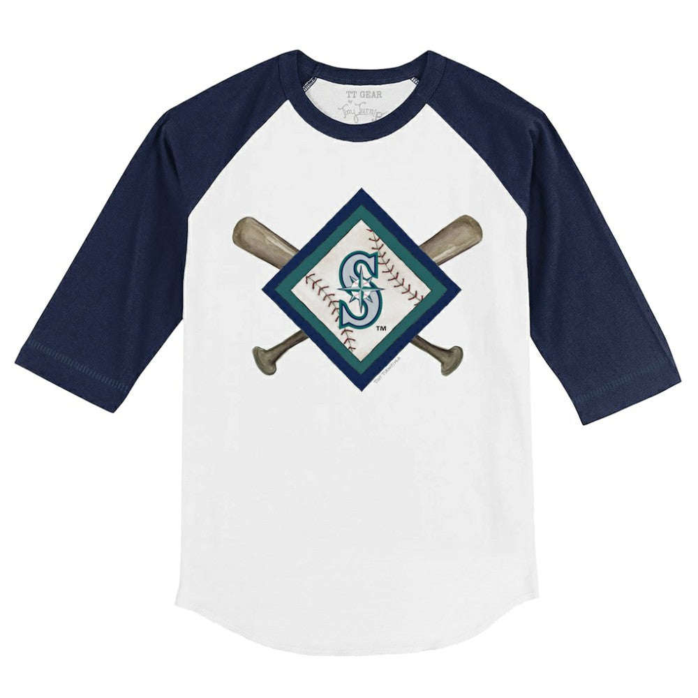 Seattle Mariners Tiny Turnip Youth Diamond Cross Bats 3/4-Sleeve Raglan T-Shirt - MLB T-shirts