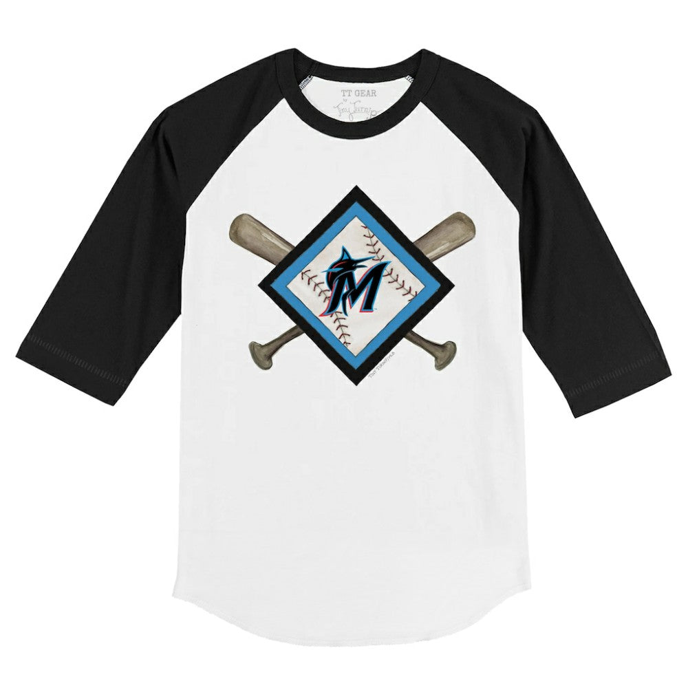 Miami Marlins Tiny Turnip Youth Diamond Cross Bats 3/4-Sleeve Raglan T-Shirt - MLB T-shirts