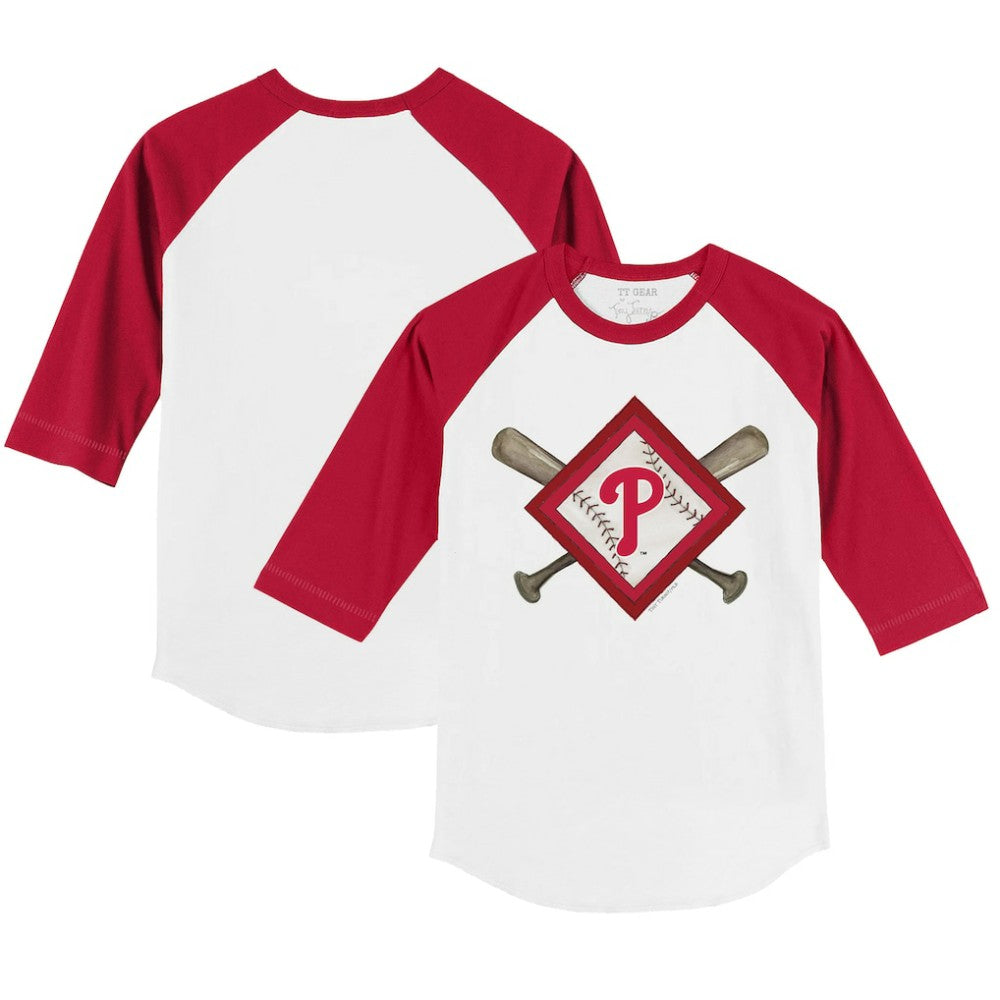 Philadelphia Phillies Tiny Turnip Youth Diamond Cross Bats 3/4-Sleeve Raglan T-Shirt - MLB T-shirts
