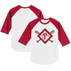 Philadelphia Phillies Tiny Turnip Youth Diamond Cross Bats 3/4-Sleeve Raglan T-Shirt - MLB T-shirts