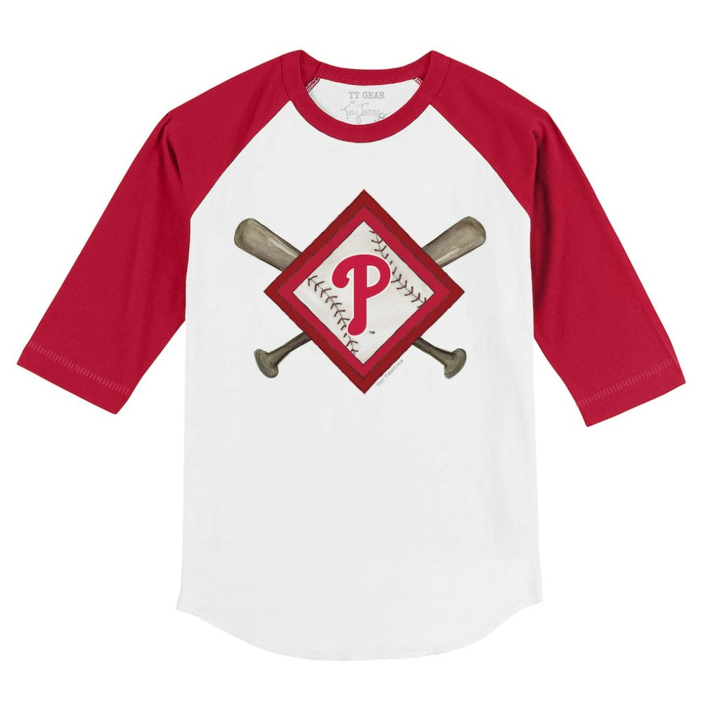 Philadelphia Phillies Tiny Turnip Youth Diamond Cross Bats 3/4-Sleeve Raglan T-Shirt - MLB T-shirts