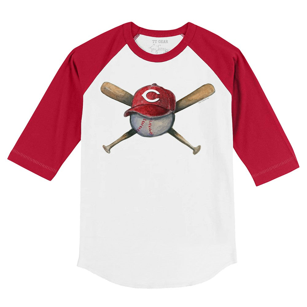 Cincinnati Reds Tiny Turnip Youth Hat Crossbats 3/4-Sleeve Raglan T-Shirt - MLB Hats