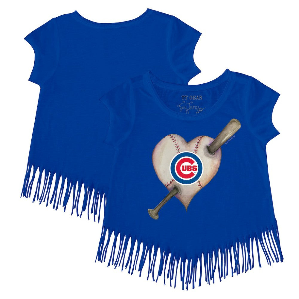 Chicago Cubs Tiny Turnip Girls Youth Heart Bat Fringe T-Shirt - MLB T-shirts