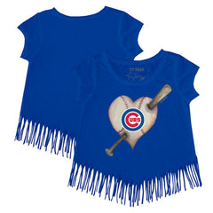 Chicago Cubs Tiny Turnip Girls Youth Heart Bat Fringe T-Shirt - MLB T-shirts
