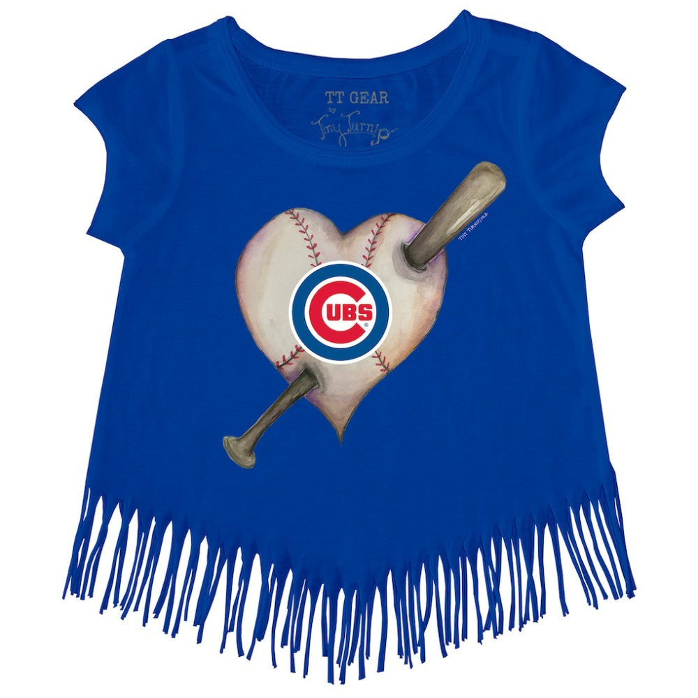 Chicago Cubs Tiny Turnip Girls Youth Heart Bat Fringe T-Shirt - MLB T-shirts
