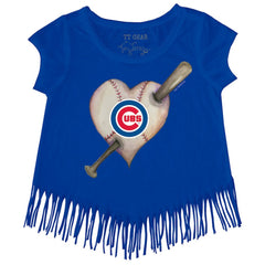 Chicago Cubs Tiny Turnip Girls Youth Heart Bat Fringe T-Shirt - MLB T-shirts