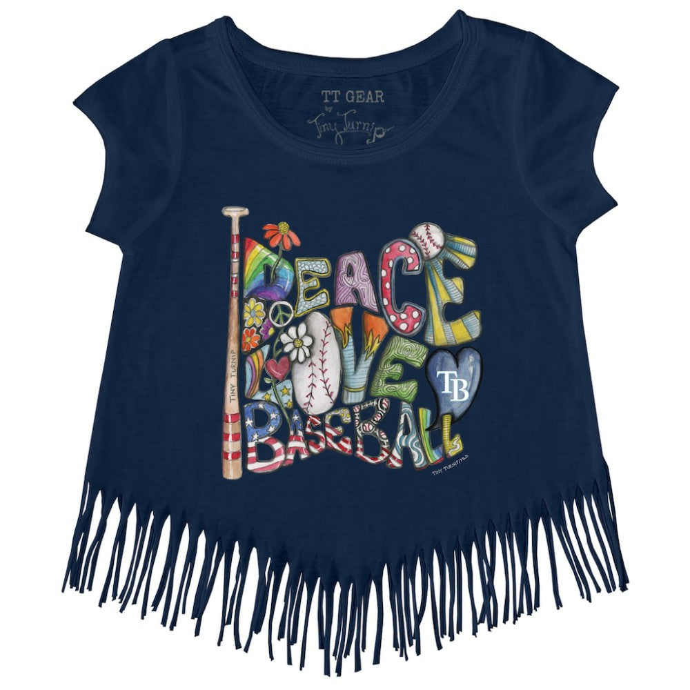 Tampa Bay Rays Tiny Turnip Girls Youth Peace Love Baseball Fringe T-Shirt - MLB T-shirts