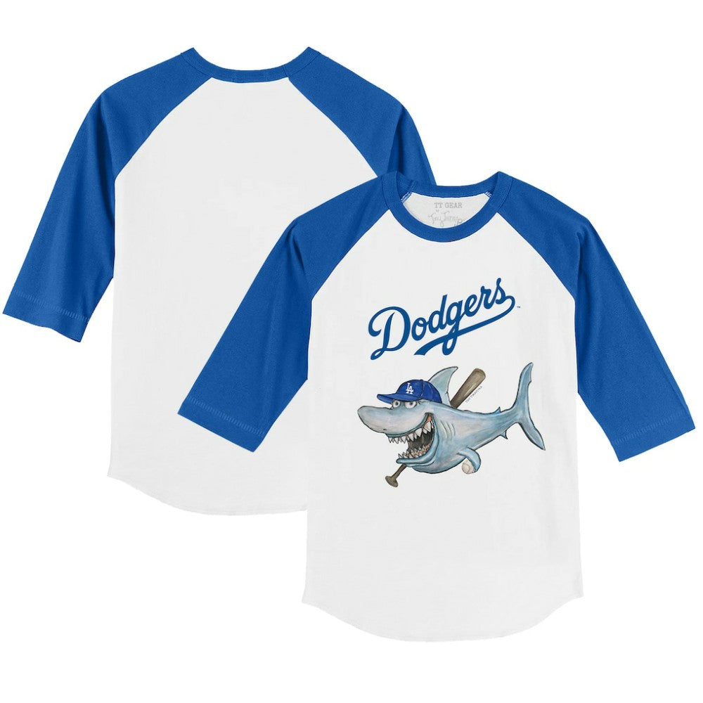 Los Angeles Dodgers Tiny Turnip Youth Shark 3/4-Sleeve Raglan T-Shirt - MLB T-shirts